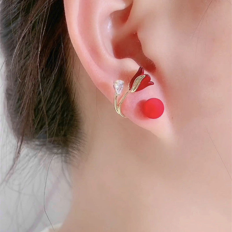 Tulip Diamond Stud Earrings for Women – Elegant Floral Jewelry