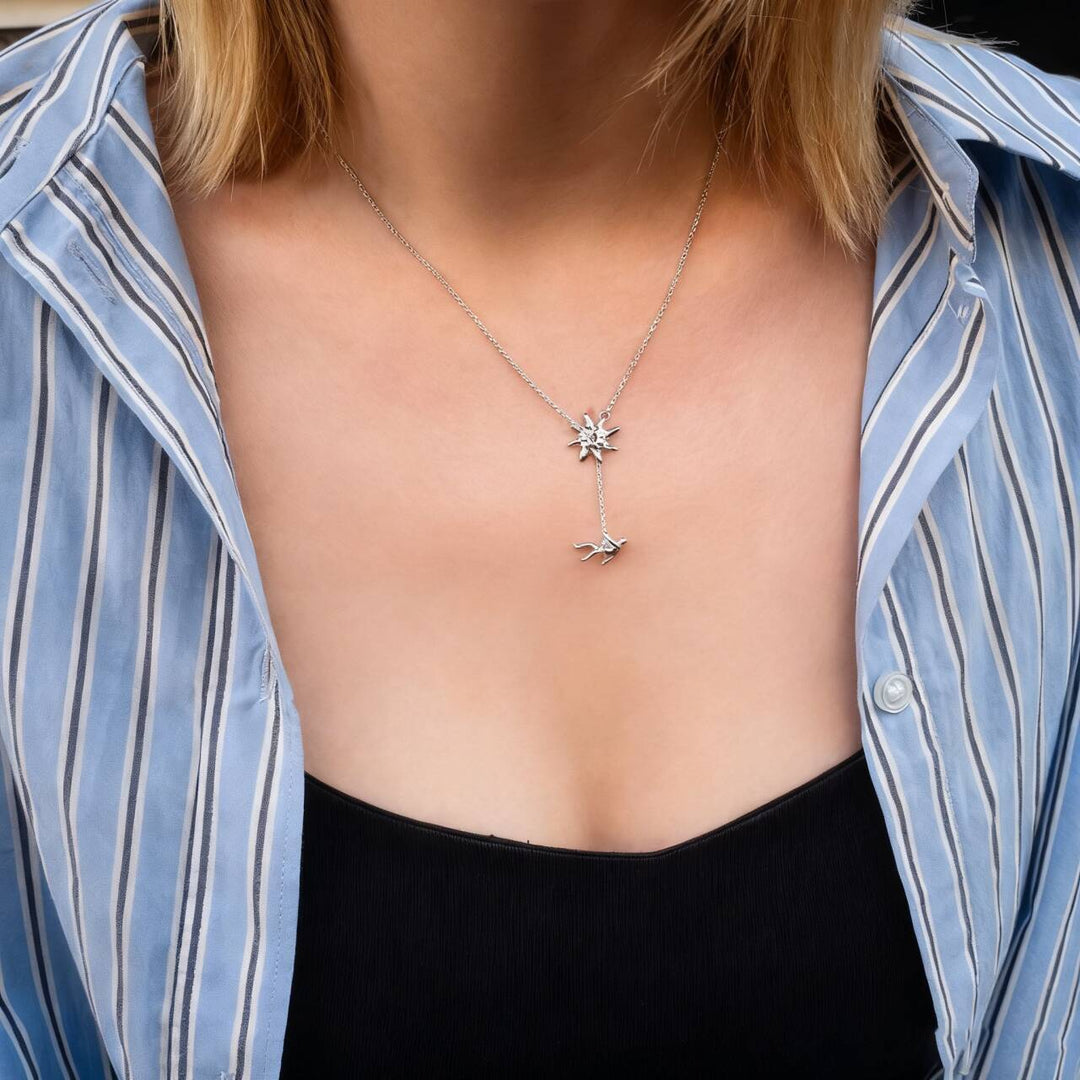 Abstract Star & Falling Figure Pendant Necklace – Minimalist Artistic Chain