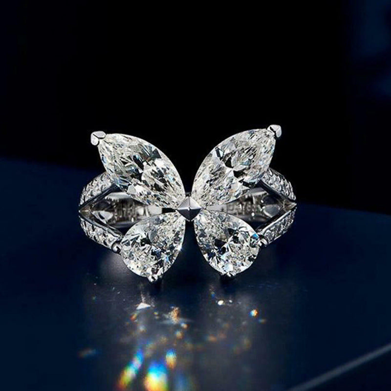 Teardrop Butterfly Diamond Ring for Women – Elegant Luxury Statement Ring