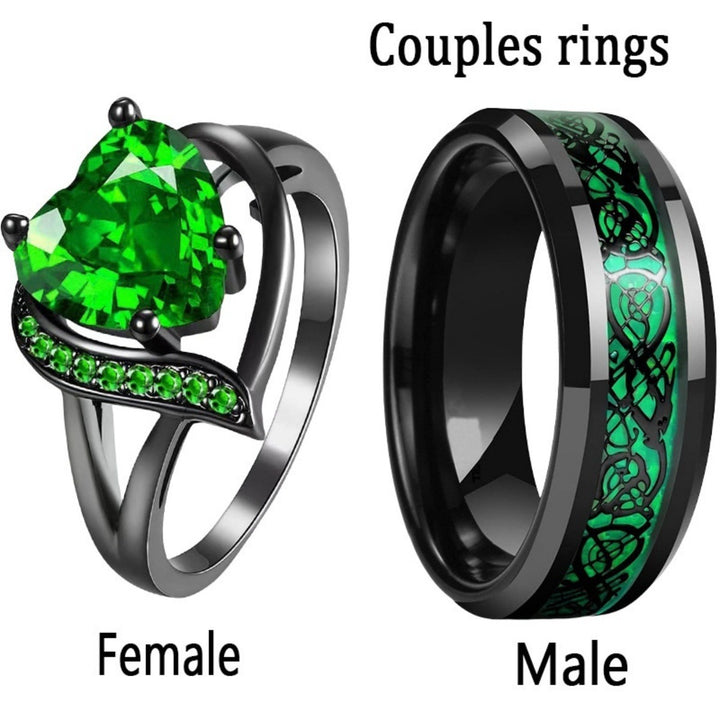 Dark Heart Colored Gem Couple Rings (Personalized Luxury Style)