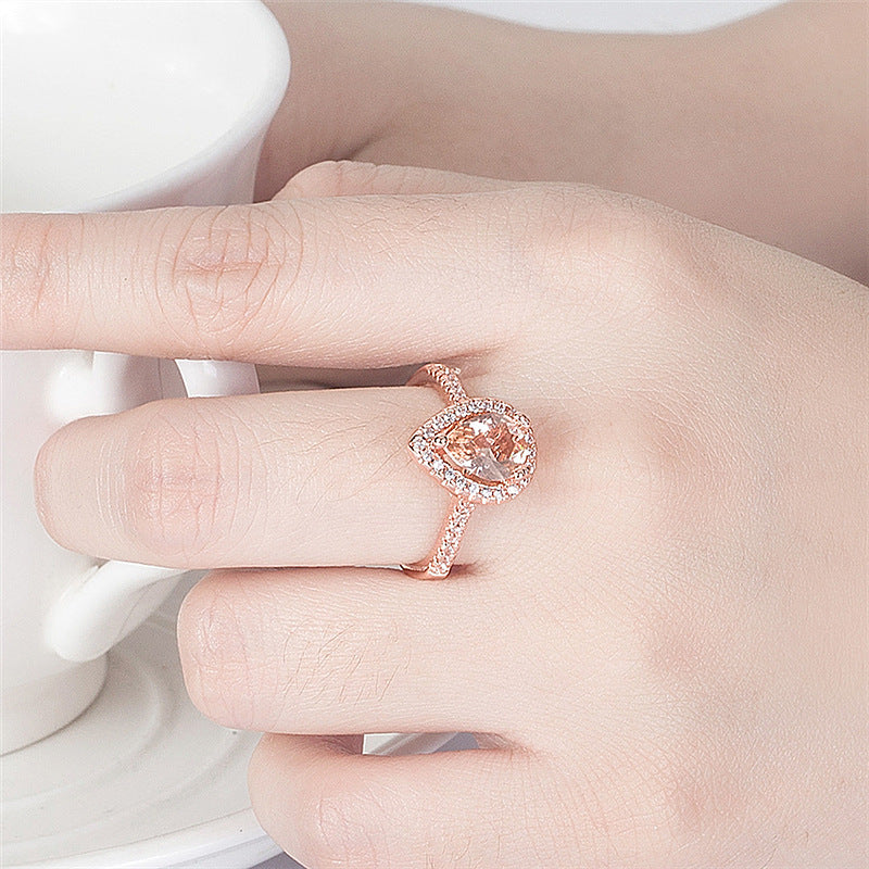 Rose Gold Pear Pink Diamond Ring (Women's Sweet Vitality Luxury Style)