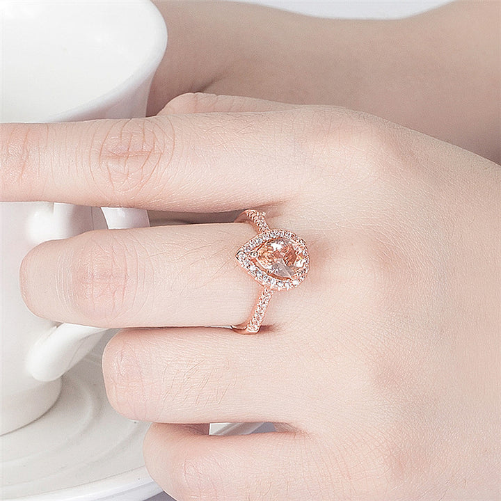 Rose Gold Pear Pink Diamond Ring (Women's Sweet Vitality Luxury Style)