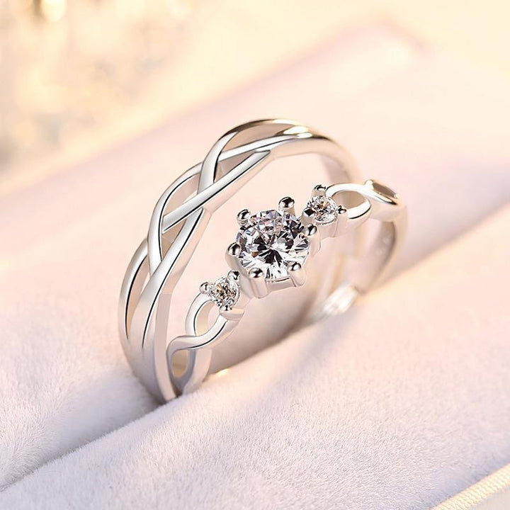 Twisted Pattern Diamond Couple Rings (Luxury Romantic Style)