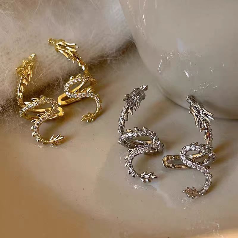 Dragon-Shaped Micro-Diamond Clip-On Ear Cuff (Guochao Luxury Personalized Style)