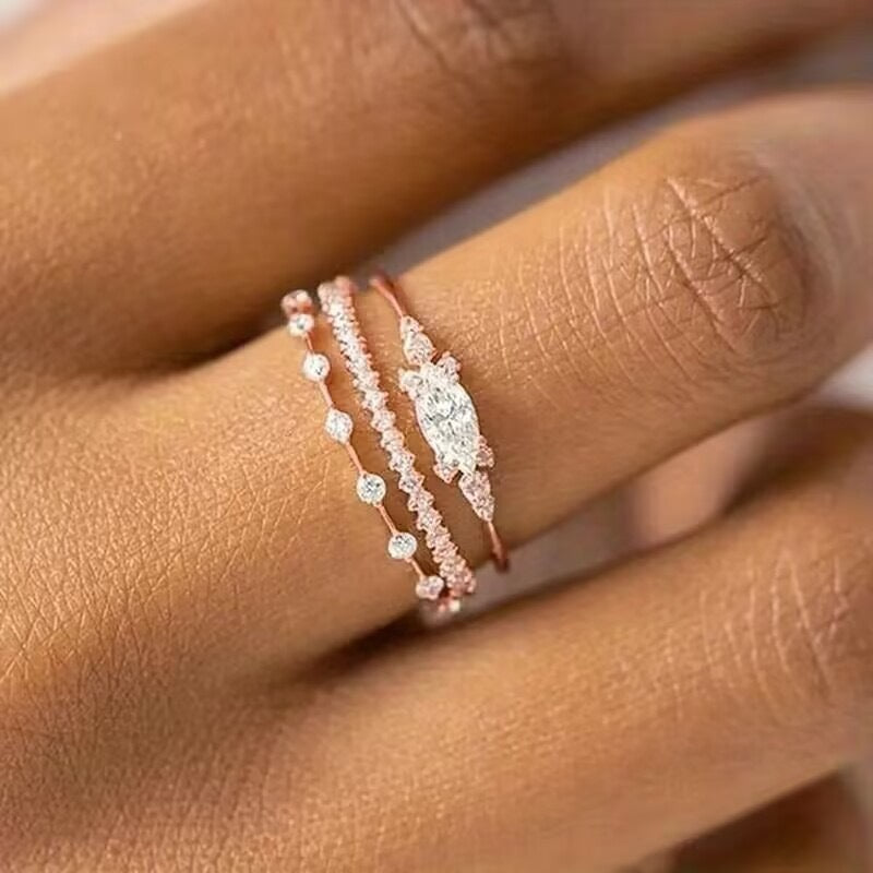 Marquise Center Diamond Triple Stack Ring Set (Luxury Stackable Personalized Style)
