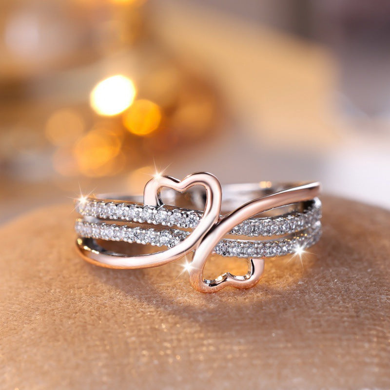 Two-Tone Heart Twig Micro-Diamond Ring (Sweet-Cool Luxury Personalized Style)