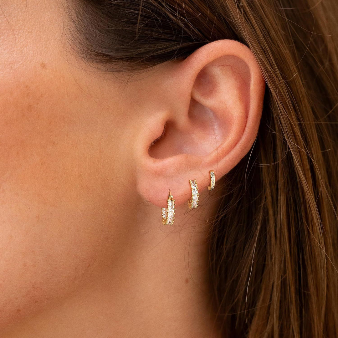 Two-Tone Segmented Diamond Bar Hoop Earring Set (Cool & Warm Style Dual Option)