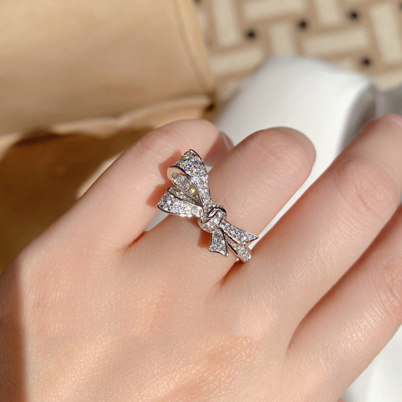 Full Diamond Bow Ring (Sweet-Cool Luxury Girl Style)
