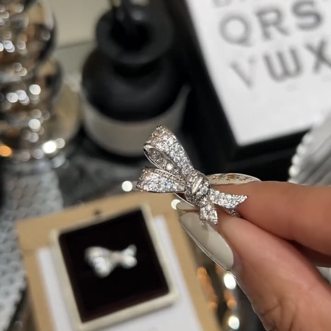 Full Diamond Bow Ring (Sweet-Cool Luxury Girl Style)