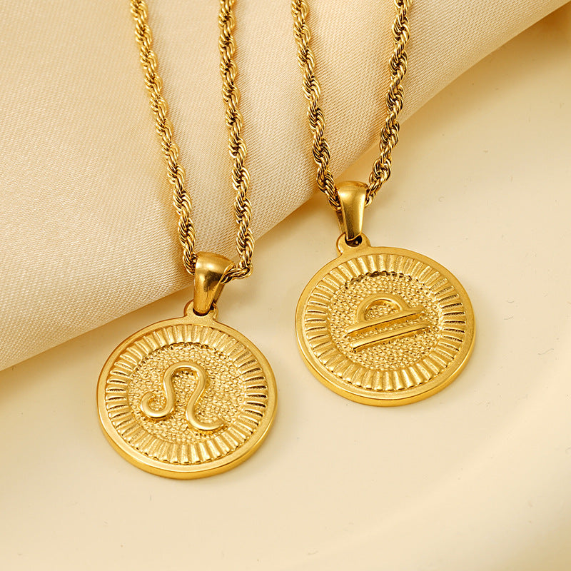 INS Vintage Zodiac Pendant Necklace for Women – 18K Gold-Plated, Elegant & Tarnish-Resistant