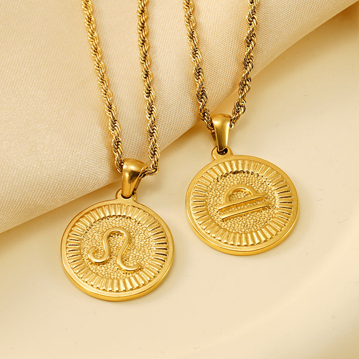 INS Vintage Zodiac Pendant Necklace for Women – 18K Gold-Plated, Elegant & Tarnish-Resistant