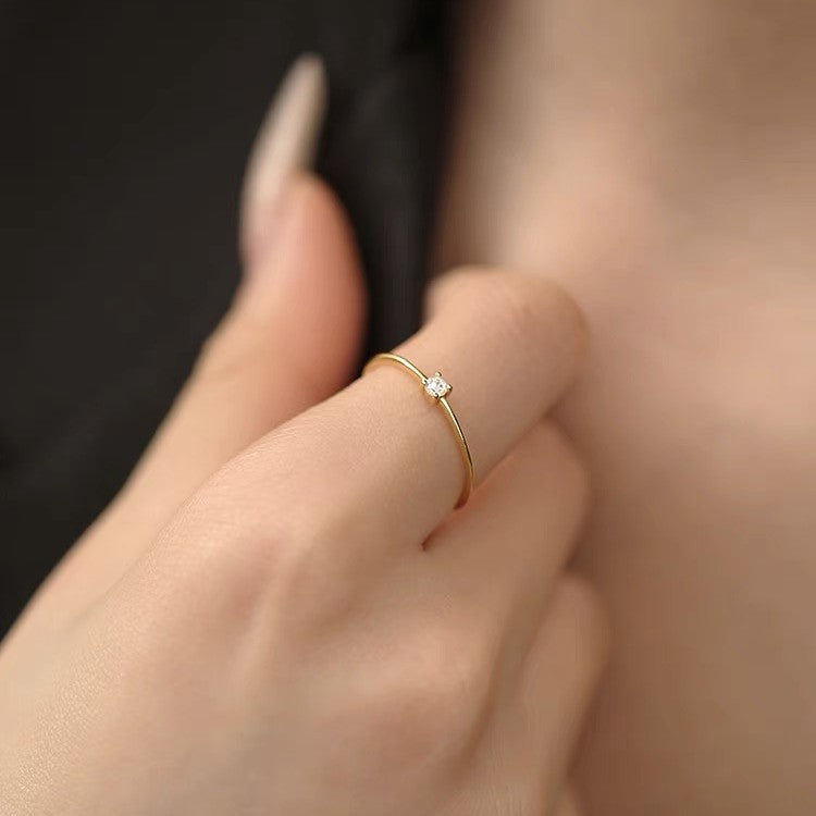 S999 Sterling Silver Single Diamond Thin Band Ring for Women