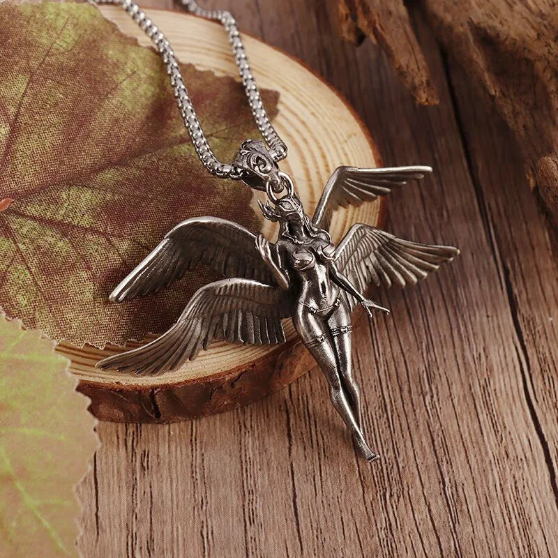 Vintage Four-Wing Angel Pendant Necklace