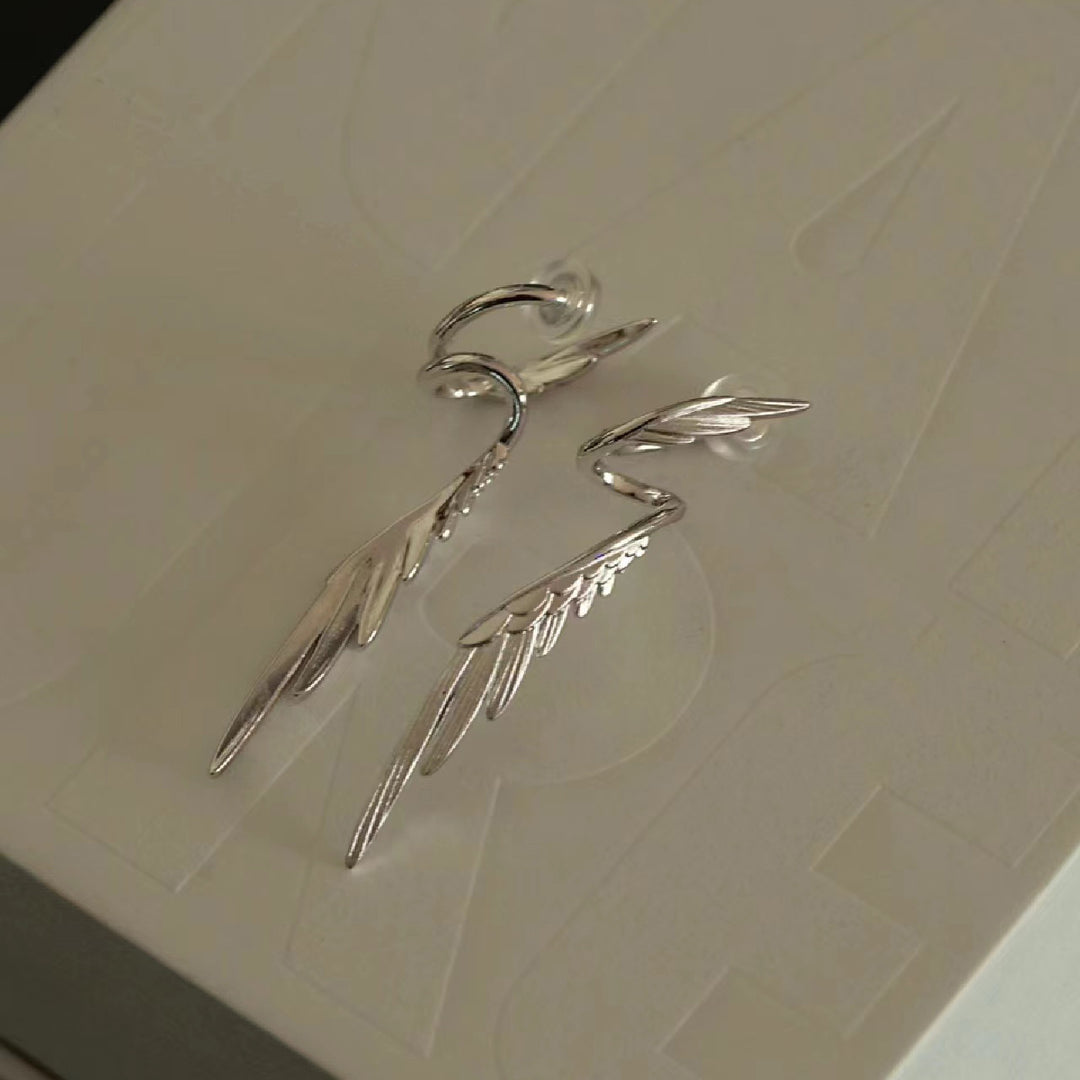 S925 Silver Angel Wing Long Drop Earrings