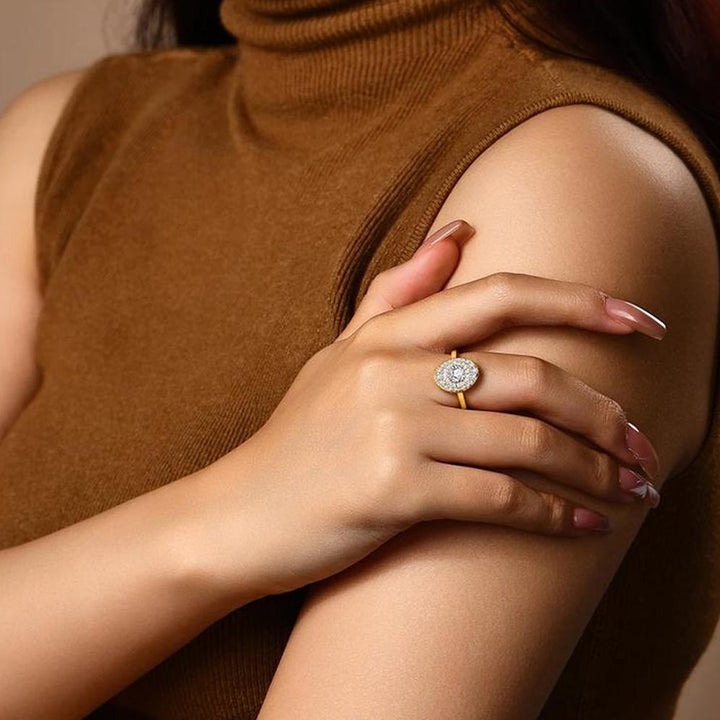Oval Diamond Rhodium-Plated Two-Tone Ring