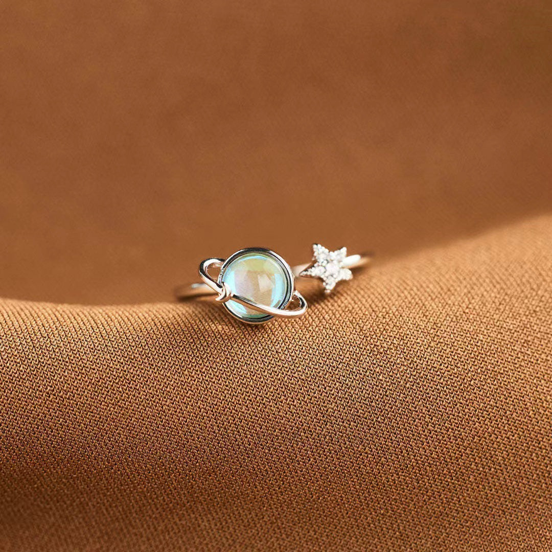 S925 Silver Rotatable Planet Open Ring