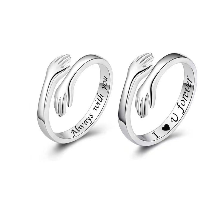 Engraved Hug Hands Ring for Women – Fashionable European & American Style