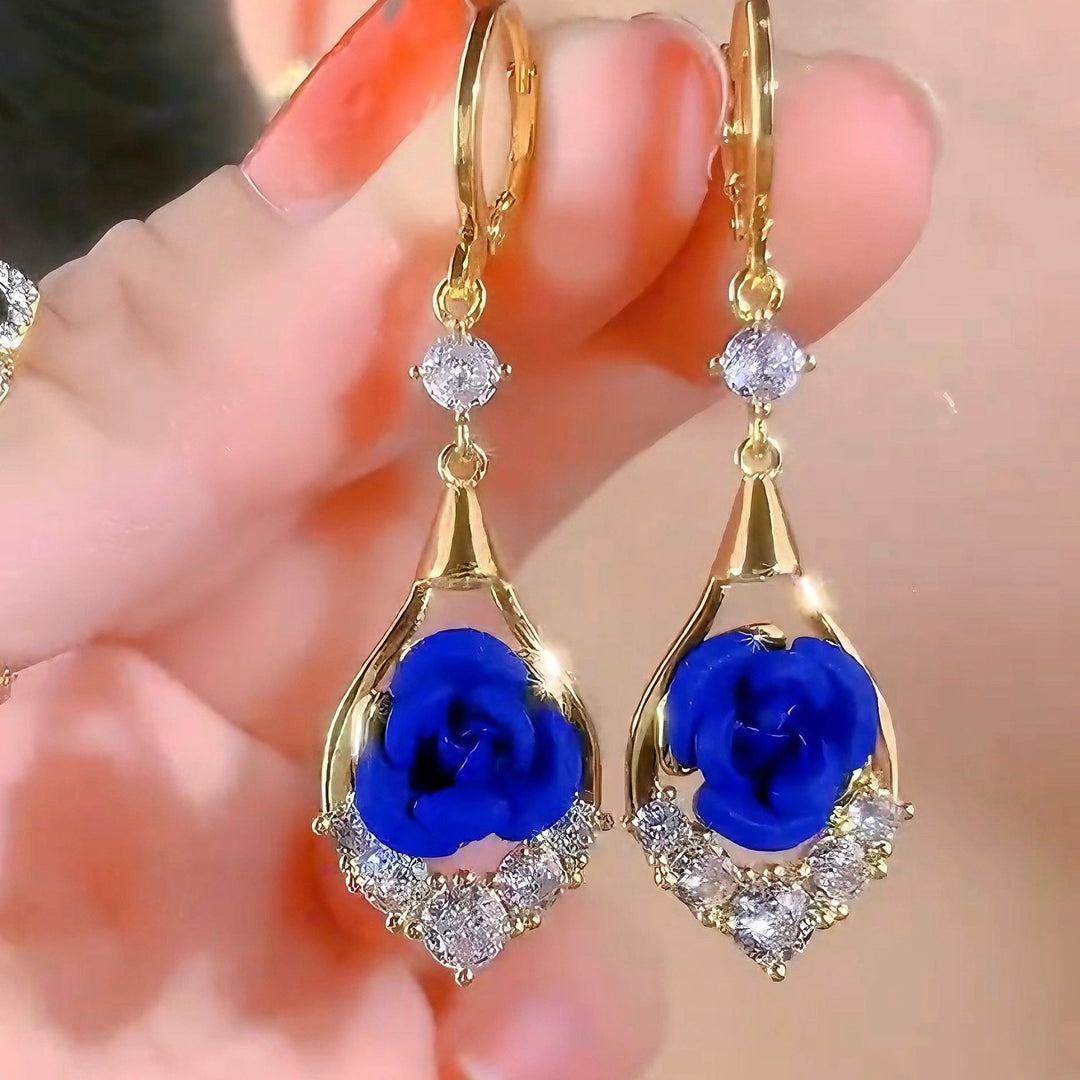 925 Sterling Silver Red, Blue & Purple Rose Earrings