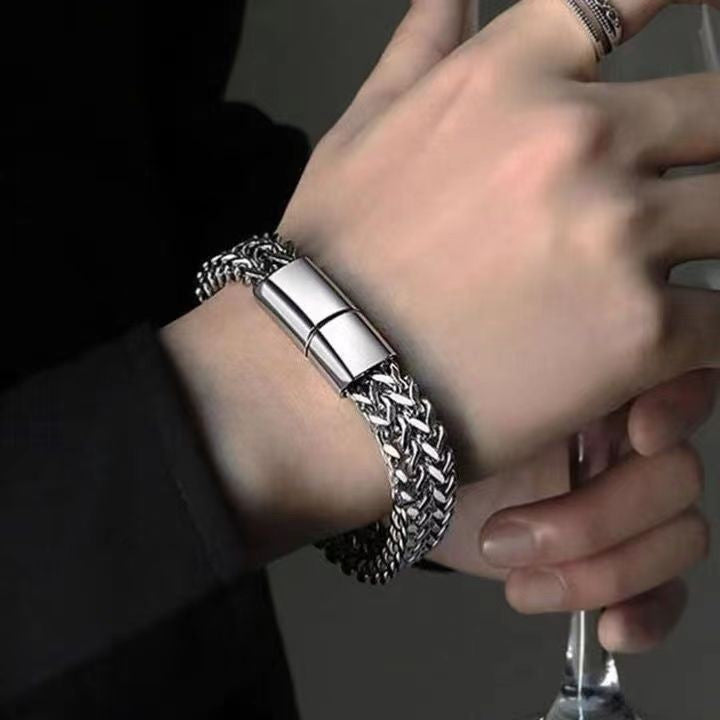 Double Row Dragon Bone Magnetic Clasp Men's Bracelet