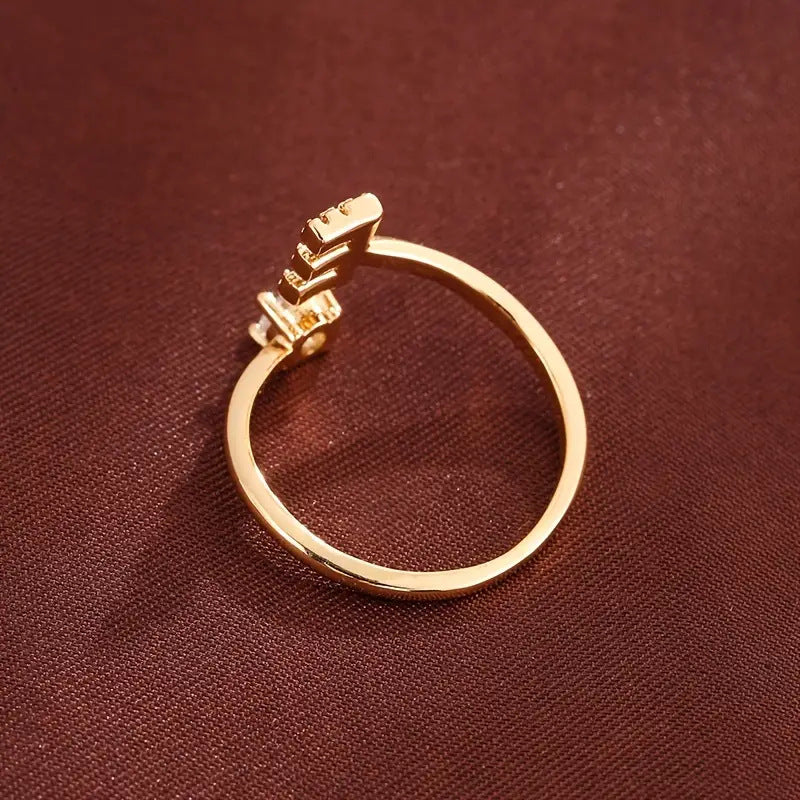 Full Zircon Letter Open Ring CNC-Set Titanium Steel Vacuum Plated