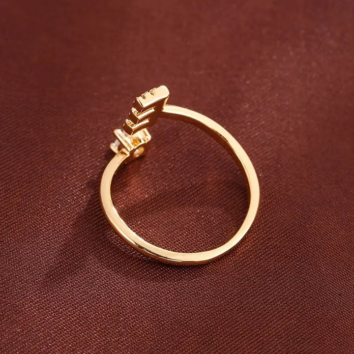 Full Zircon Letter Open Ring CNC-Set Titanium Steel Vacuum Plated