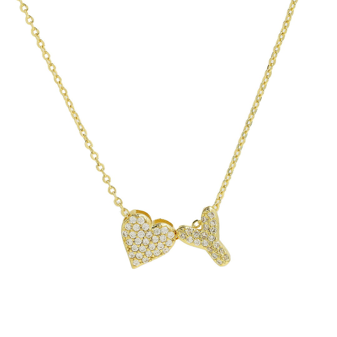 Diamond-Embedded Bubble Heart 26-Letter Name Pendant Necklace