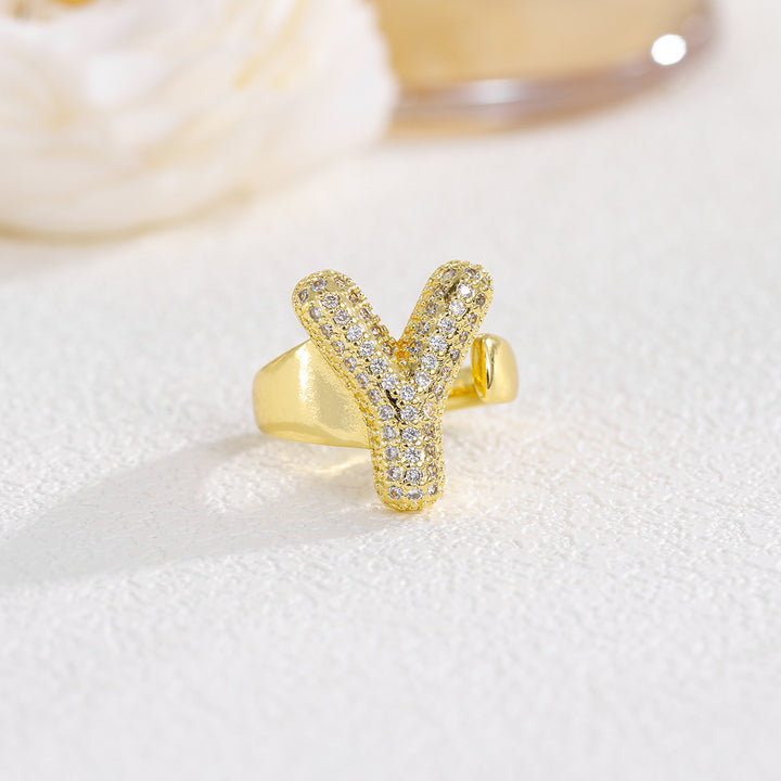 Bubble Letter Full-diamond Open Ring