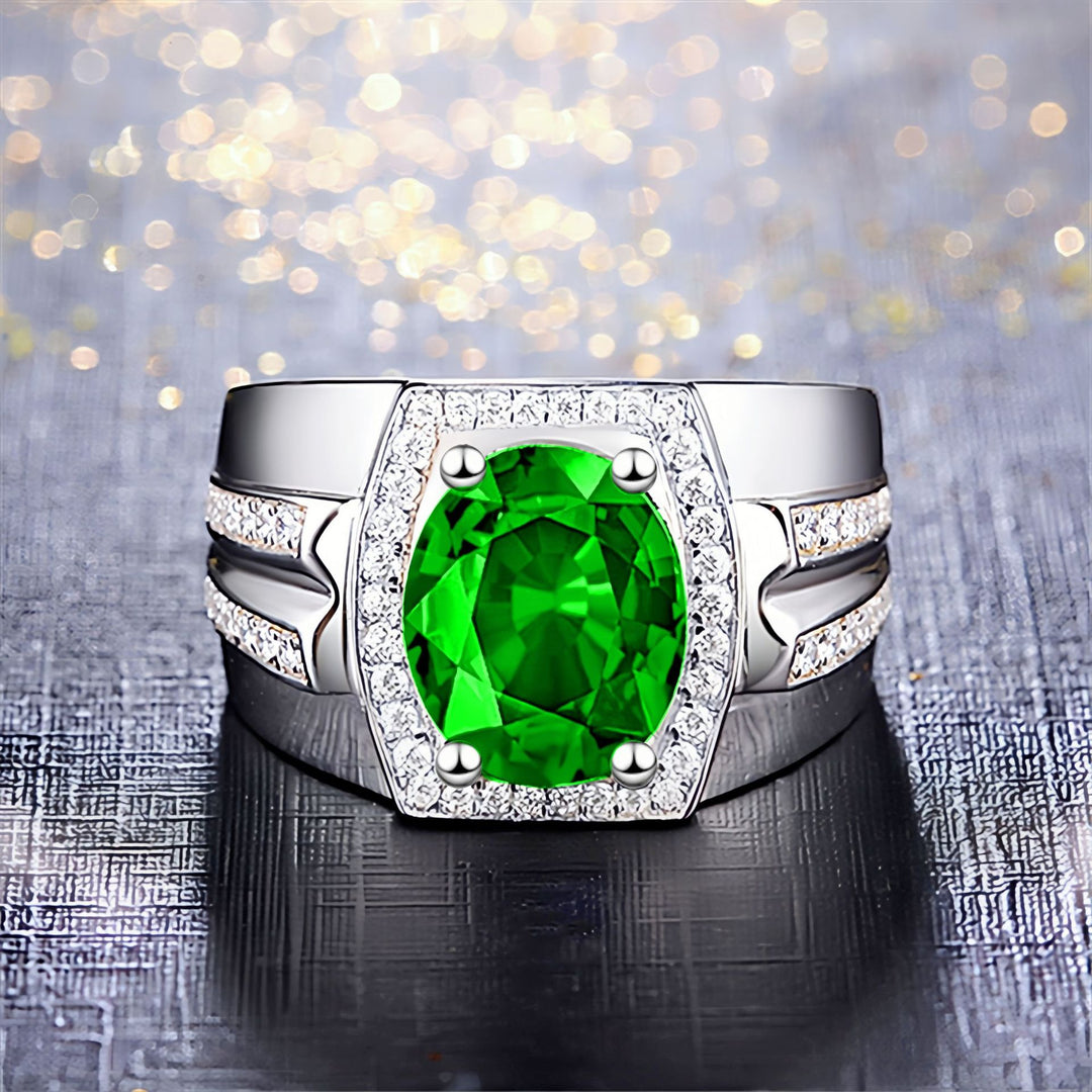 Precious Stone Halo Men's Ring Set (Luxury Business Style Band)