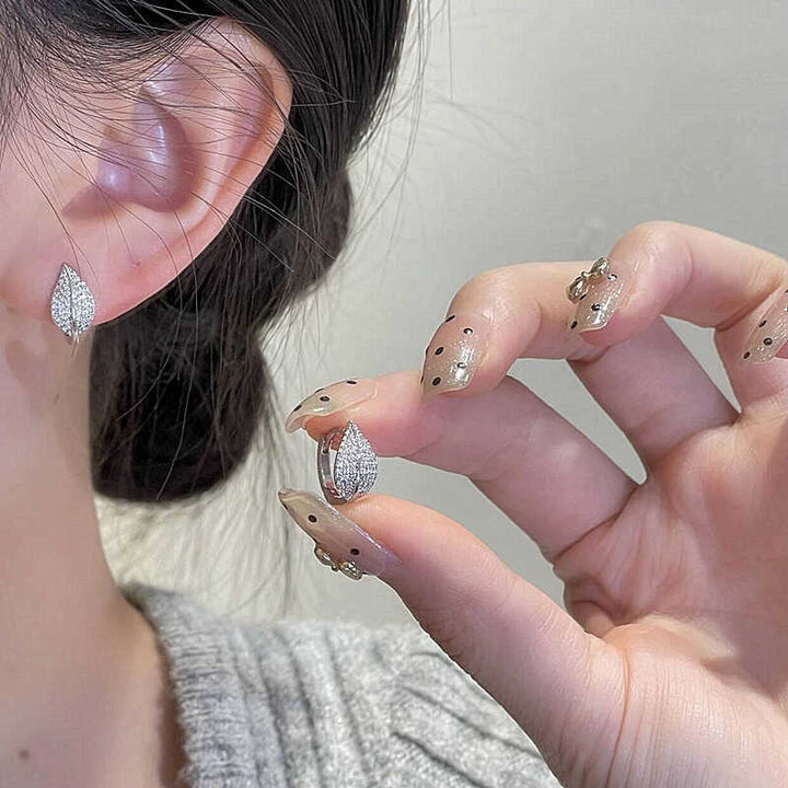 Paved Diamond Leaf Huggie Earrings