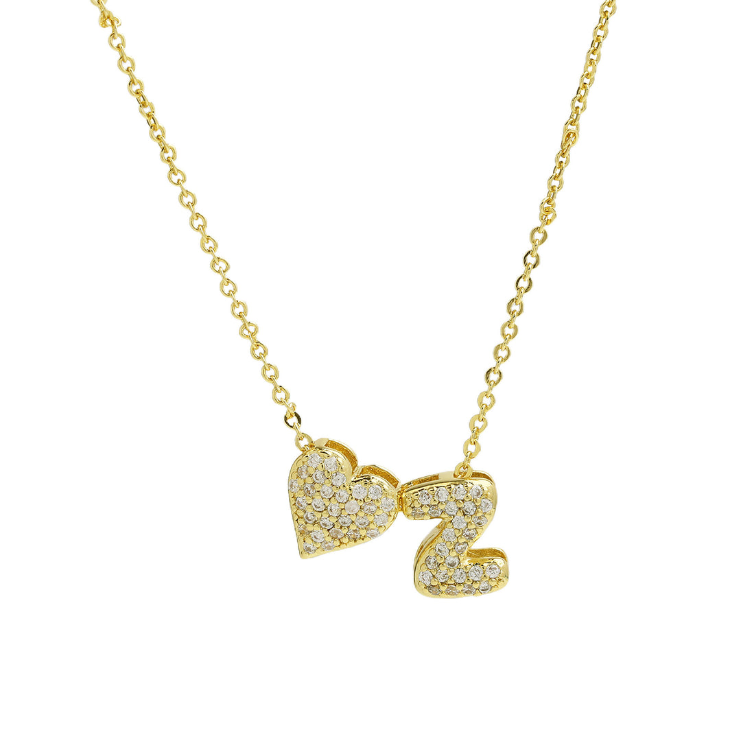 Diamond-Embedded Bubble Heart 26-Letter Name Pendant Necklace