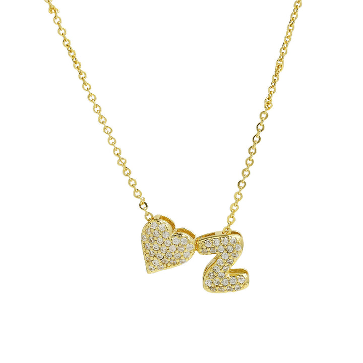 Diamond-Embedded Bubble Heart 26-Letter Name Pendant Necklace