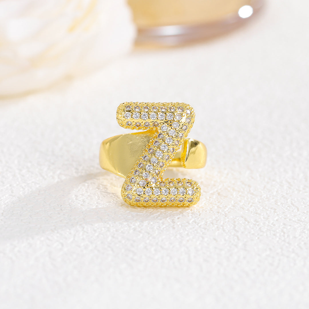 Bubble Letter Full-diamond Open Ring