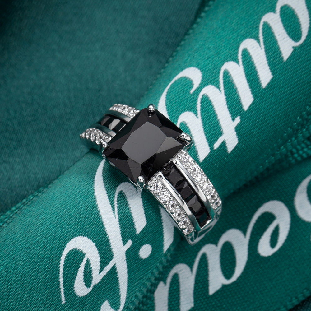 Square Cushion Gemstone Pavé Ring (Luxury Vintage Glam Band)