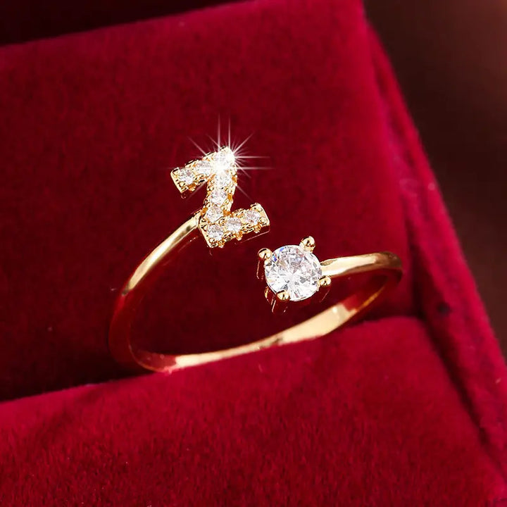 Full Zircon Letter Open Ring CNC-Set Titanium Steel Vacuum Plated