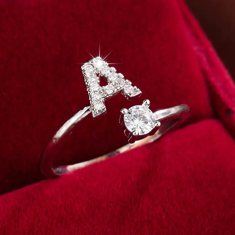 Full Zircon Letter Open Ring CNC-Set Titanium Steel Vacuum Plated