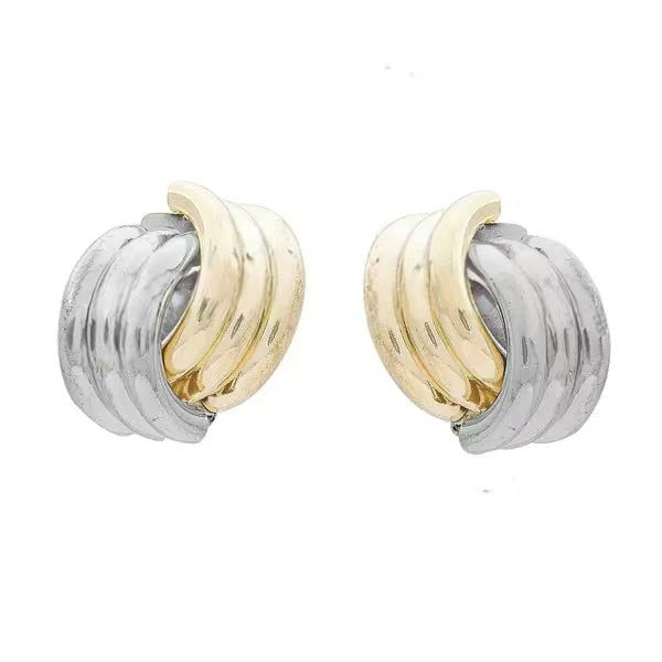 Multi-Layer Intertwined C-Shape Hoop Ear Buckles, Two-Tone Gold Silver Minimalist Commuter Earrings