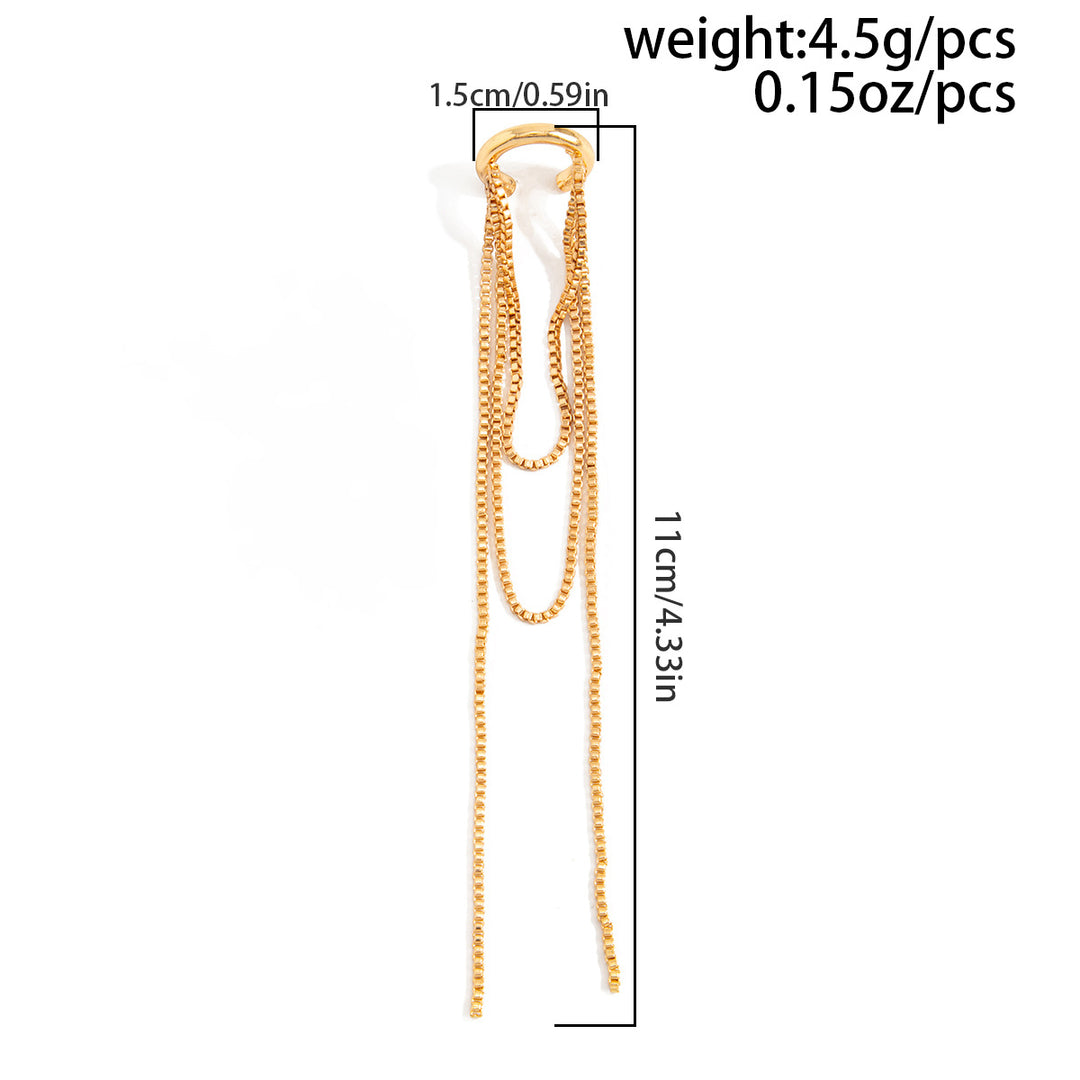 Multi-Style Long Tassel Non-Pierced Ear Cuffs, Various Chain Star & Bead Dangle Minimal Ear Clips in Gold & Silver