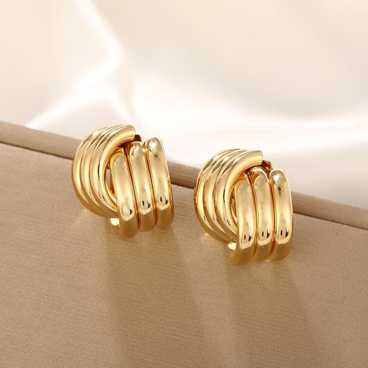 Multi-Layer Intertwined C-Shape Hoop Ear Buckles, Two-Tone Gold Silver Minimalist Commuter Earrings