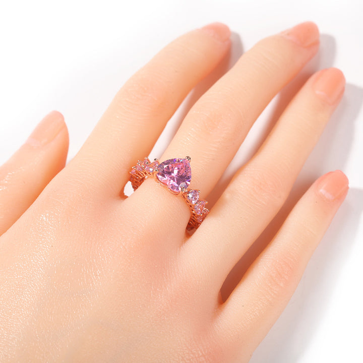 Large Heart‑Diamond Hollow‑Band Ring, Three‑Color Options