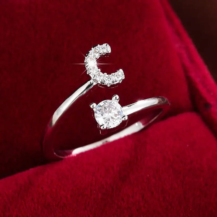 Full Zircon Letter Open Ring CNC-Set Titanium Steel Vacuum Plated