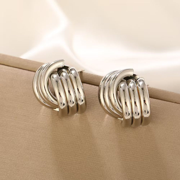 Multi-Layer Intertwined C-Shape Hoop Ear Buckles, Two-Tone Gold Silver Minimalist Commuter Earrings