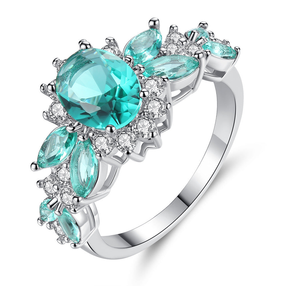 Lake Green Gemstone Flower Ring