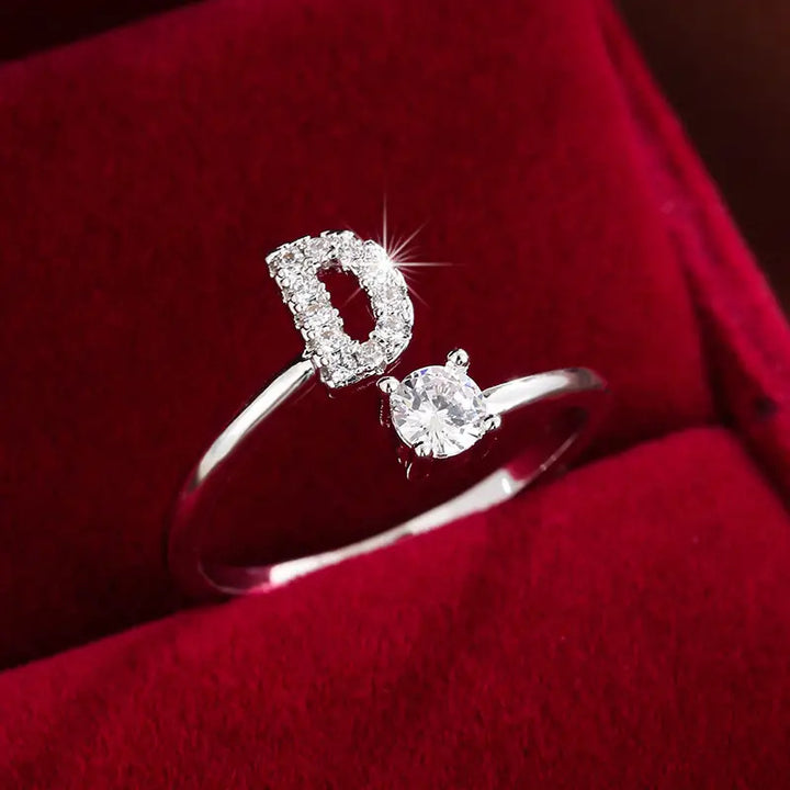 Full Zircon Letter Open Ring CNC-Set Titanium Steel Vacuum Plated