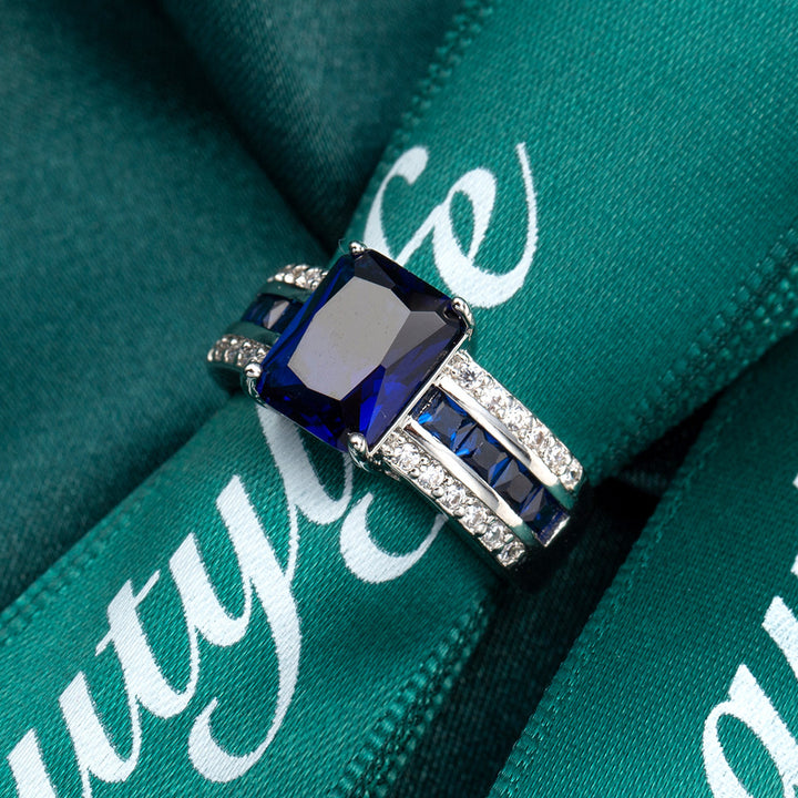 Square Cushion Gemstone Pavé Ring (Luxury Vintage Glam Band)
