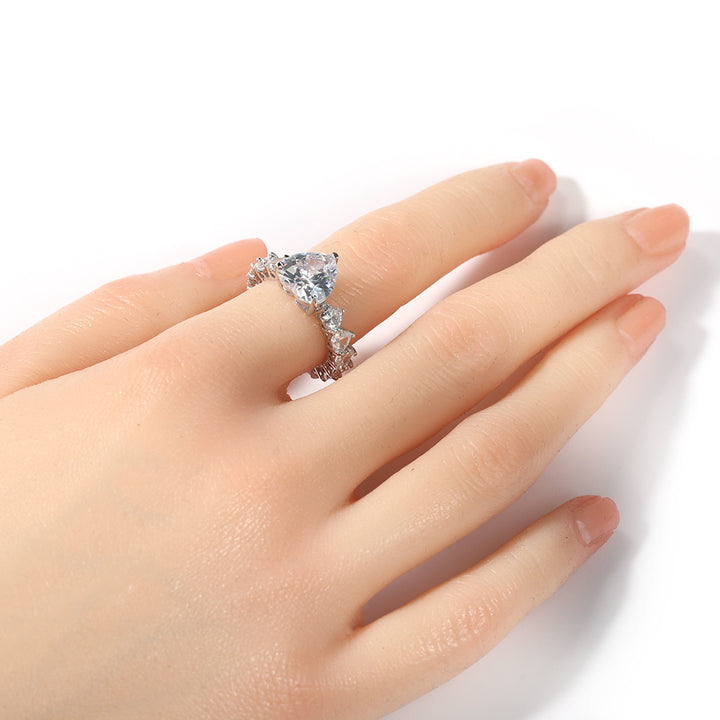Large Heart‑Diamond Hollow‑Band Ring, Three‑Color Options