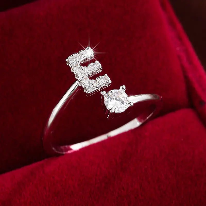 Full Zircon Letter Open Ring CNC-Set Titanium Steel Vacuum Plated