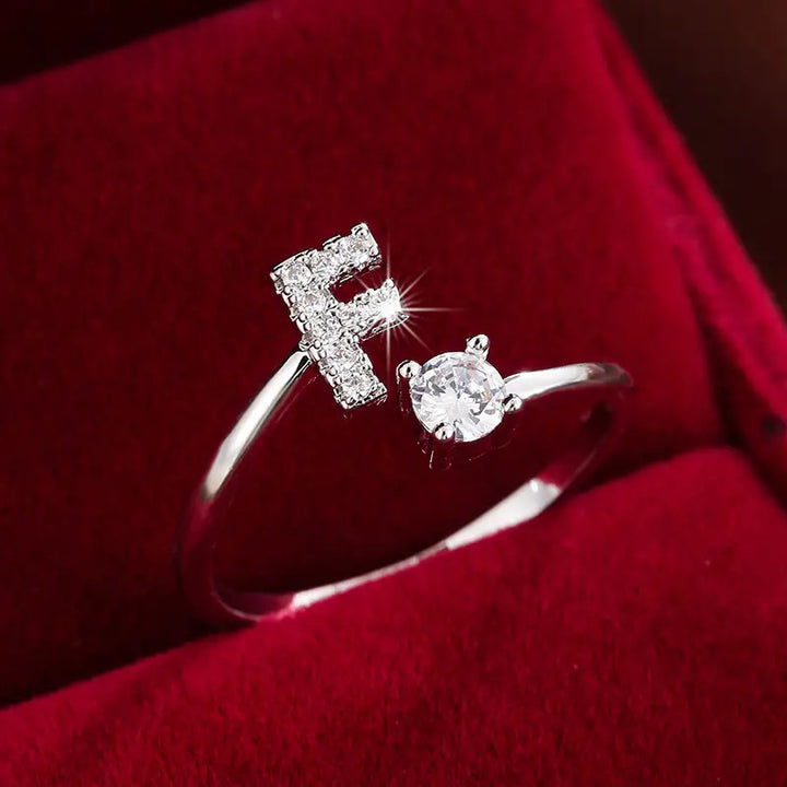 Full Zircon Letter Open Ring CNC-Set Titanium Steel Vacuum Plated