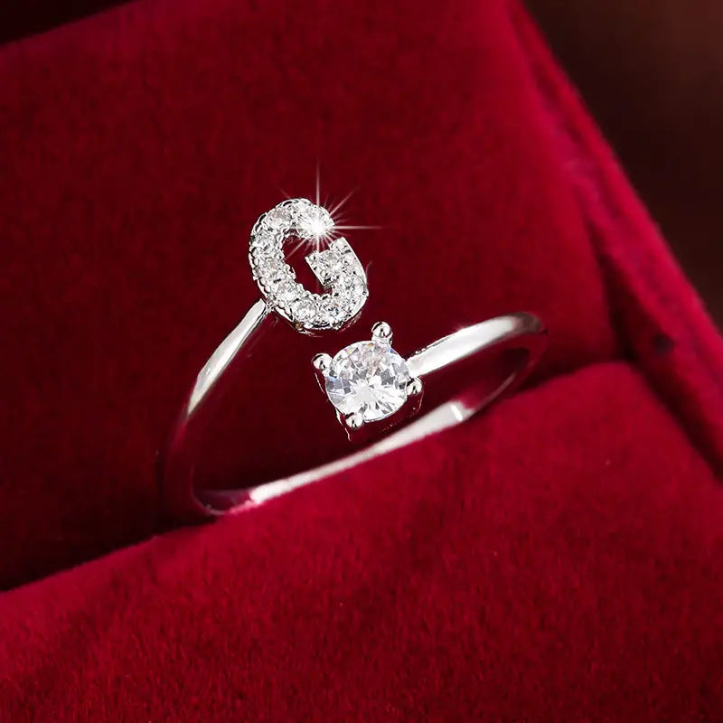 Full Zircon Letter Open Ring CNC-Set Titanium Steel Vacuum Plated