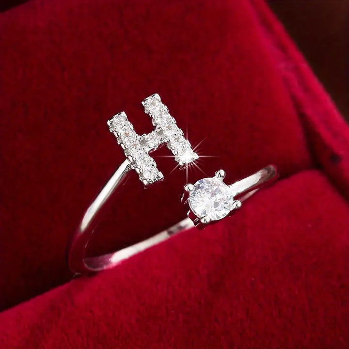 Full Zircon Letter Open Ring CNC-Set Titanium Steel Vacuum Plated