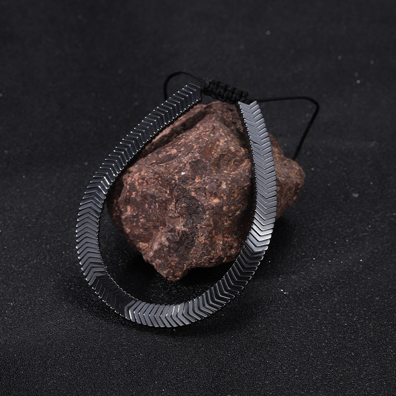 Black Obsidian Geometric Arrow Braided Bracelet with Adjustable Magnetic Beads